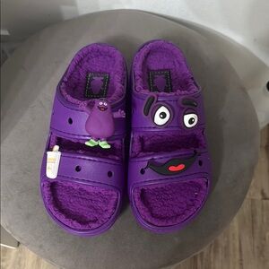 CROCS Purple Whimsical Slippers with Cartoon Design